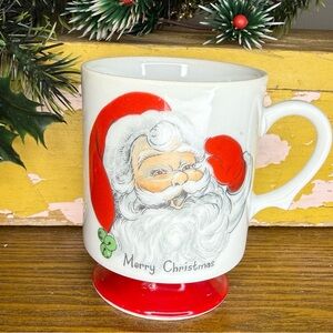 Lefton Santa Claus Merry Christmas Footed Pedestal Mug Cup #7235 Vintage MCM